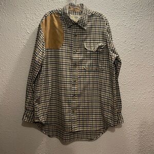 BOYT Harness Company Button Down Plaid Flannel with Elbow Patches.